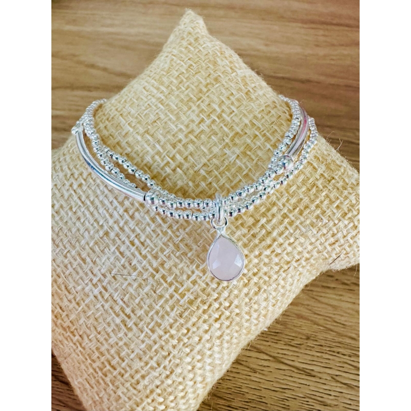 Bracelet triple Agathe Quartz Rose